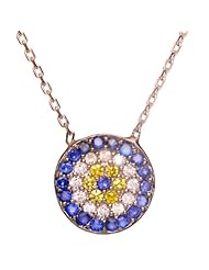 Silver Evil Eye Necklace with Sapphire CZ Stones and 16" Chain with a Protective Bling Eye Feature
