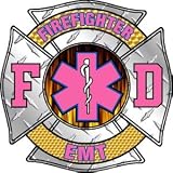 Firefighter Decal/Sticker - 4'x4' Pink Diamond Plate Style Firefighter/EMT Exterior Window Decal