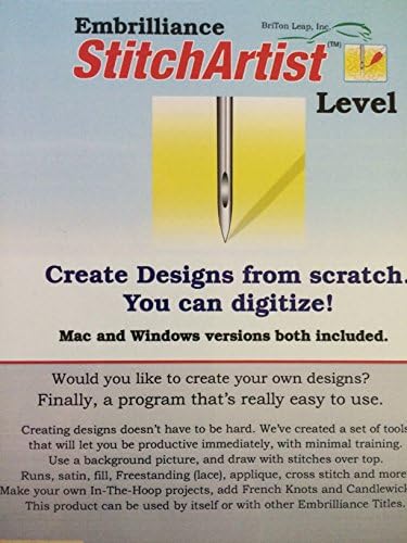 Embrilliance StitchArtist Level 1 Embroidery Digitizing Software Embroidery Machine Software