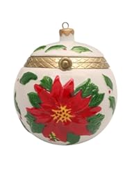 Home: Porcelain Christmas Tree Hinged Ornament Box - Poinsettia Ball - BANDWAGON, INC.