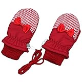 アスナロ（グローブ） スノーミトン ベビー 女の子 裏フリース てぶくろ ギンガムチェック スキーミトン スキー手袋3-4才 レッド