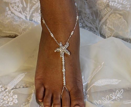 Wedding Jewerly Popular Barefoot Sandals Swarovski Anklet Crochet With Starfish Silver Lined Glass Beads Size US7 US8