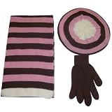 Ladies Striped Knit Beret Hat, Scarf and Glove Set