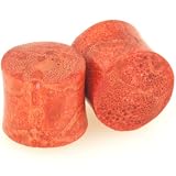 Pair of Red Coral Double Flared Plugs: 00g