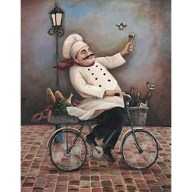 4 Jolly Chef Prints Kitchen Decor Food/Wine Art Prints