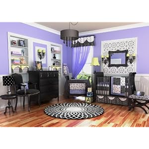 10pc Black White & Purple Girl Crib Nursery Bedding Set Unique
