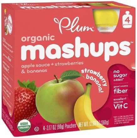 Plum Kids Organic Fruit Mashups Squeezeable Fruit, 4 pk, Strawberry- Banana 3.17 oz (Pack of 6)