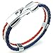 KONOV Mens Womens Feather Bracelet, French France Flag Cuff Bangle, Blue White Red, 8
