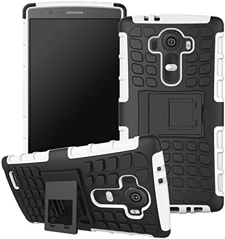 G4 Case, Premium Dual Layer Armor Defender Back Cover with Built-In Stand High Drop Shock Impact Resistant Shell Ultra Fitted Skin for LG G4 with 1x Stylus + 1x Screen Protector -White