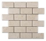 Ivory Travertine 2 X 4 Honed & Beveled Brick Mosaic Tile - 6" X 6" Sample