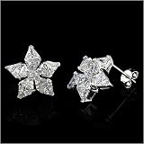 Cubic-zirconia Rhodium Finish Sterling Silver Flower Earrings