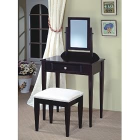 Contemporary Cappuccino Finish Desk and Chair Vanity Set