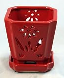 Amazon / Hirts: Pots: Square Ceramic Orchid Pot/Saucer 5 x 5 1/8 - Royal Red