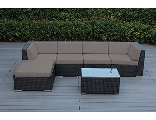 Genuine Ohana Outdoor Patio Wicker Furniture 6pc Sofa Set (Sunbrella Taupe)