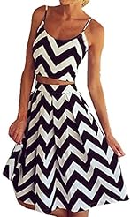 Sexy Polyester Knee Length Summer Striped Print  Dress