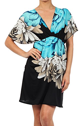 Modern Kiwi Wildflower Print V-Neck Kimono Dress