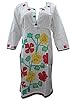 Indian Tunics Kurti Cotton White Dress Colorful Floral Patches Kurta Tops L