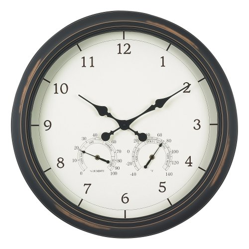 Chaney Instrument 24 Inch Indoor/Outdoor Black Clock/Thermometer/Hygrometer