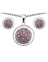 Original Star K (tm) Created Pink Sapphire Round Puffed Pendant Box Set with matching earrings in 925 Sterling Silver