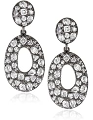 Cubic Zirconia by Kenneth Jay Lane "Trend Cubic Zirconia" Rhodium-Plated Pasha Medium Oval Hoop Earrings