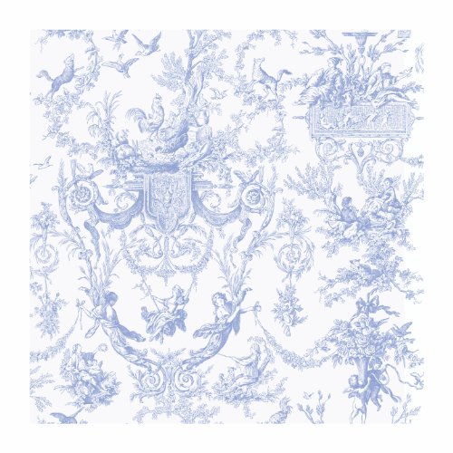 York Wallcoverings AT4241 Ashford Toiles Old World Toile Prepasted Wallpaper, White/Blue