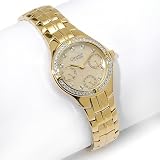 BULOVA Watches:Caravelle Bulova Ladies- Crystal and Mother-of-Pearl Goldtone Bracelet Watch