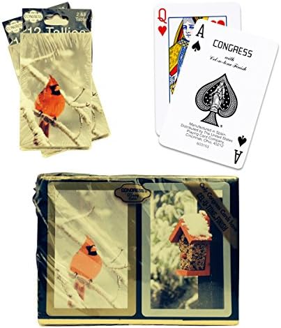 Bundle – 3 items: 1 Congress Playing Cards Cardinal Bridge (2 Decks), with 2 Packs (12 Each Pack) Tallies, Standard Index