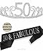 50th Birthday Tiara and Sash| Happy 50th Birthday Party Supplies | 50 & Fabulous Black Glitter Satin Sash and Crystal Tiara Birthday Crown for 50th Birthday Party Supplies and Decorations (Silver)