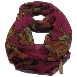 5 in 1 Infinity Floral Rose Summer Light Scarf Wine with Multi Colors