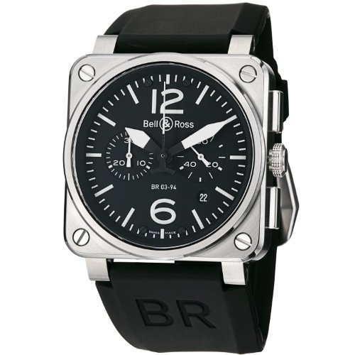 Bell Ross Mens BR03-94STEEL Aviation Black Rubber Strap Watch Bell Ross Mens BR03-94STEEL Aviation Black Rubber Strap Watch