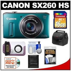 Canon PowerShot SX260 HS Digital Camera (Green) with 16GB Card + Bag + DiCAPac Waterproof Case + Accessory Kit