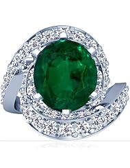 18K White Gold Oval Cut Emerald Fana Designer Ring