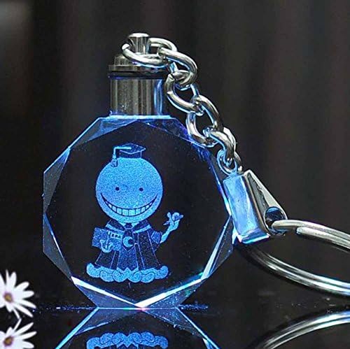 Fashion Anime Assassination Classroom Figure Role Color Change Crystal Led Key Ring Pendant Key Chain