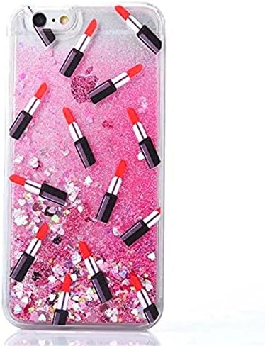 Anneway iPhone 6 Plus/6S Plus Glitter Case,Lipstick Pattern Flowing Quicksand Liquid Bling Sparkle Stars Clear Hard Case Cover for iPhone 6 Plus/6S Plus 5.5" (Pink)