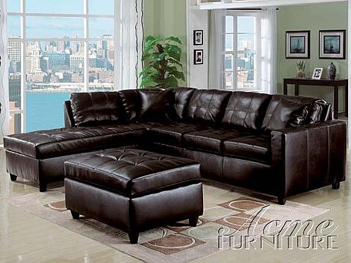Espresso Bonded Leather Match Tufted Sectional Set By Acme