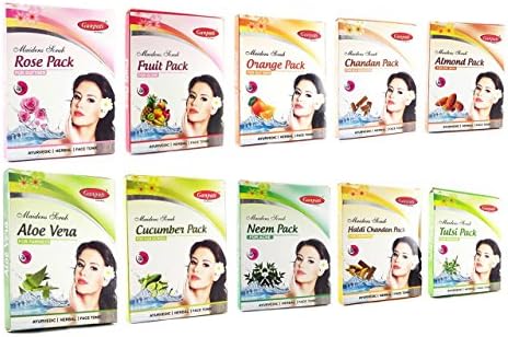Ganpati Herbal Face Packs 25 Gms Each Pack Of 10 With Free Rose Water (Tulsi_Neem_Aloevera_Cucumber_Fruit_Almond_Chandan_Haldi Chandan_Orange_Rose)