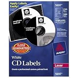 (Price/PK)CD/DVD Labels, 250 Labels, White Laser Matte