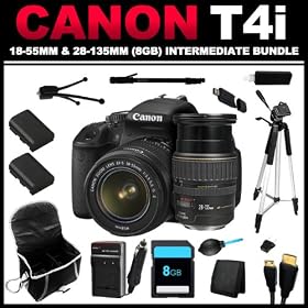 Canon EOS Rebel T4i 18.0 MP CMOS Digital SLR Camera with 18-55mm EF-S IS II Lens + Canon EF 28-135mm f/3.5-5.6 IS USM Standard Zoom Lens for Canon SLR Cameras (8GB Intermediate Bundle Kit) - 6558B003, 2562A002