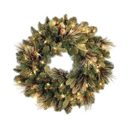 Pre-Lit Christmas Wreath with Flocked Cones