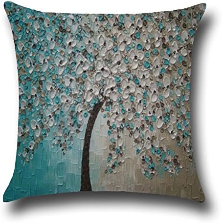 Rise World Pillowcase 18" x 18" Square Cotton Linen Throw Pillow Case Decorative Oil Painting Black Tree Blue Flowers