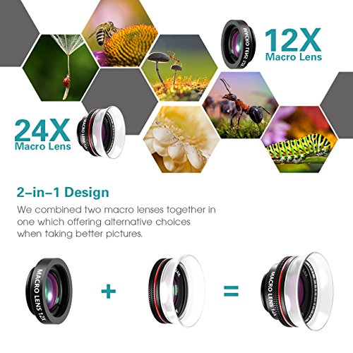 Pictek-Fisheye-Lens-Clip-On-3-in-1-Fisheye-12X-Macro-24X-Super-Macro-Phone-Camera-Lens-Kit-for-iPhone-66s6-iPhone7-iOS-and-Android-Smartphones
