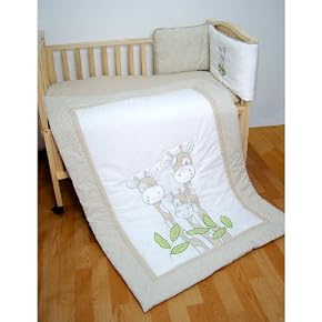 Baby Unisex Beige Giraffe Cot Bedding Quilt & Bumper Set