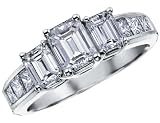 Diamond Engagement Anniversary Three Stone Ring 2 Carat (ctw) Emerald Cut in 18K White Gold (SI) (Certified)