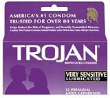 Trojan Very Sensitive Latex Condoms, Lubricated, 12-Count Boxes (Pack of 3)