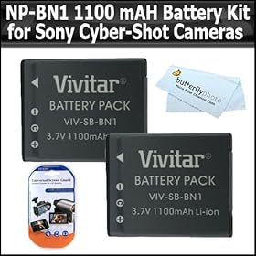 2 Pack Replacement Sony NP-BN1 (1100 mAH) Extended Rechargeable Battery Kit For Sony CyberShot Camera Includes 2 NP-BN1 For Sony DSC-TX10 DSC-TX5 DSC-TX7 DSC-TX9 DSC-T99 DSC-W330 DSC-WX5 DSC-W310 DSC-W350 DSC-W330 W510 W530 W570 WX9 T110 DSC-W690 Camera +