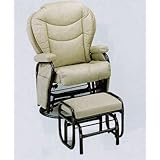 Swivel Glider Rocker Chair with Ottoman Ivory Leatherette