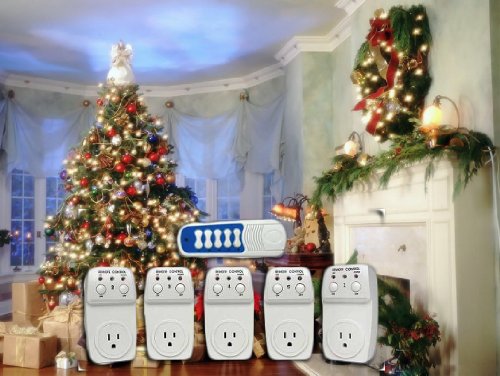 Christmas Lighting Wireless Remote Control Outlet Switch Socket - 5 Pack - For Christmas Tree, Outdoor Decorating Lights & All Electric Powered Holiday Decorations * BATTERY INCLUDED *