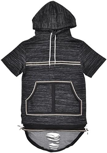 Mens Elongated Hooded Tee Shirt Triple Black