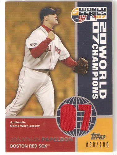 2008 Topps World Champions Relics #WCR8 Jonathan Papelbon - Boston Red Sox (Piece of Authentic Game Worn Jersey - Serial #d to 100) Baseeball Card in Protective Screw Down Display Case