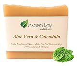 Aloe Vera & Calendula Soap, 100% Organic and Natural, With Organic Aloe Vera, Calendula & Turmeric. Use As a Face Soap, Body Soap or Shaving Soap. For Men, Women, Teens and Baby. Gentle Soap. 4oz Bar